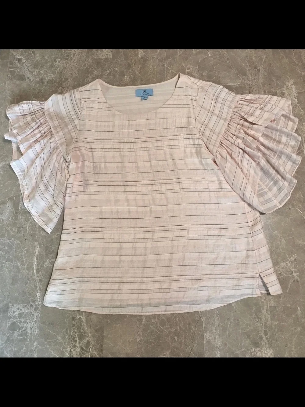 Light Pink Striped Flutter Sleeve Women’s Top